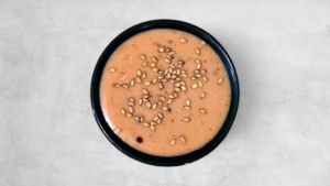 Goma Dressing with roasted creamy sesame dressing topped with black and white. Adds another level of flavor and taste to your meal. Goes well with our sushi menus or starters line-up. Special recipe at "On A Roll" Sushi Amager.
